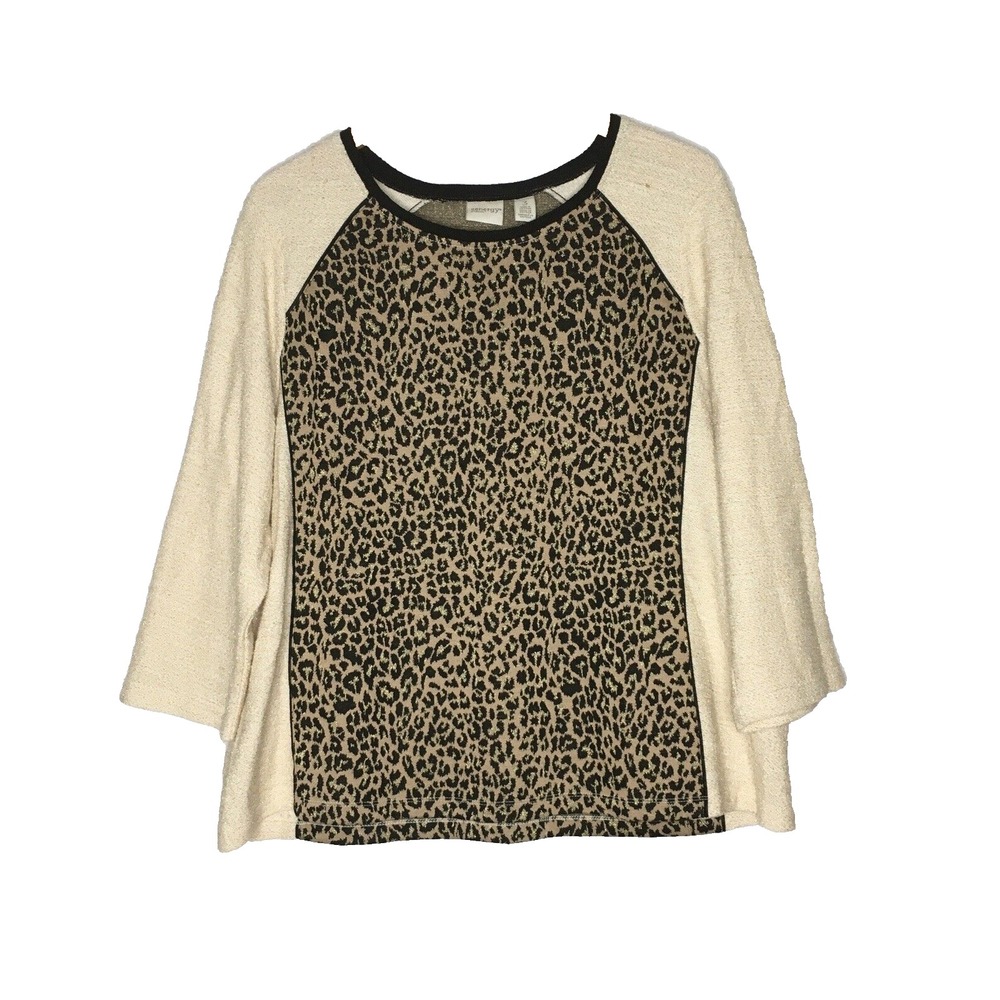 Zenergy By Chico's Sweater‎ Top Sz 3 Leopard 3/4 Sleeve Scoop Neck Metallic Gold